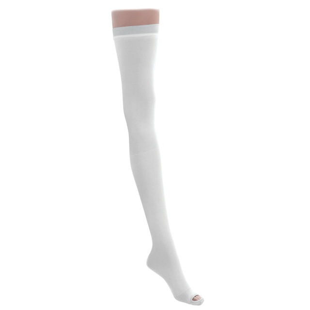 MEDLINE INDUSTRIES, INC. MDS160848 Medline EMS Nylon/Spandex Thigh-Length Anti-Embolism Stockings, Medium Long, White, Pack Of 6 Pairs