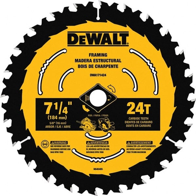 DeWALT DWA1714242 Wet & Dry Cut Saw Blade: 7-1/4" Dia, 5/8" Arbor Hole, 0.065" Kerf Width, 24 Teeth
