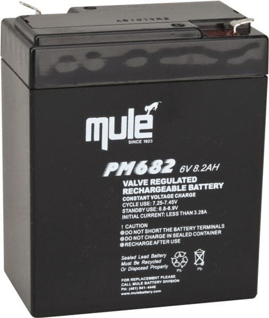 Mule PM682 Rechargeable Lead Battery: 6V, 8 Ah, Quick-Disconnect Terminal