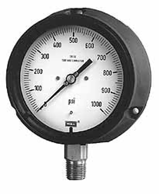 Wika 9834049 Pressure Gauge: 4-1/2" Dial, 0 to 300 psi, 1/2" Thread, NPT, Lower Mount