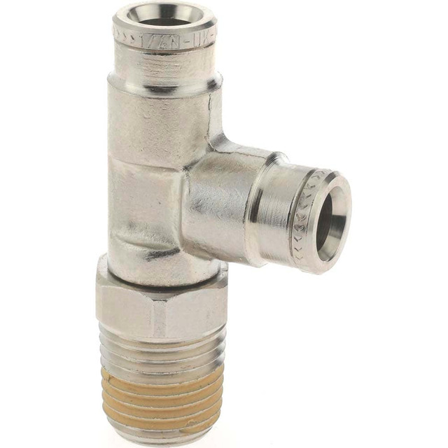 Norgren 124680428 Push-To-Connect Tube to Male & Tube to Male NPT Tube Fitting: Pneufit Swivel Male Side Tee, 1/4" Thread, 1/4" OD