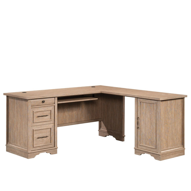 SAUDER WOODWORKING CO. 431433 Sauder Rollingwood 66inW L-Shaped Computer Desk With Filing Drawer, Keyboard Shelf And CPU Storage, Brushed Oak