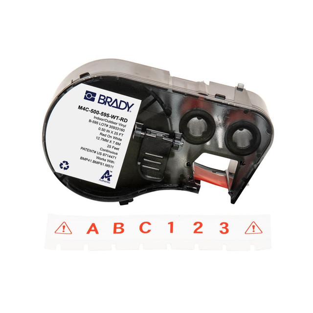 Brady 170819 Labels, Ribbons & Tapes; Application: Label Printer Cartridge ; Type: Label Printer Cartridge ; Color Family: White ; Color: Red on White ; For Use With: BMP41; BMP51; BMP53; M511 ; Material: Vinyl