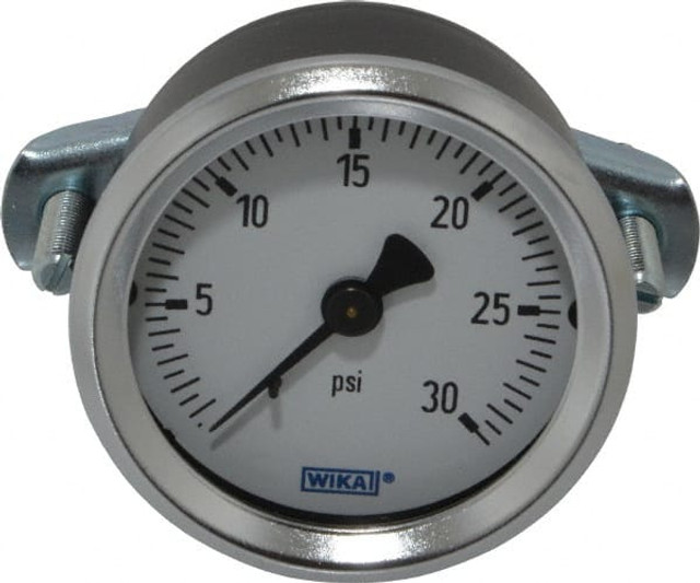 Wika 50786491 Pressure Gauge: 2" Dial, 0 to 30 psi, 1/4" Thread, NPT, U-Clamp Panel & Center Back Mount