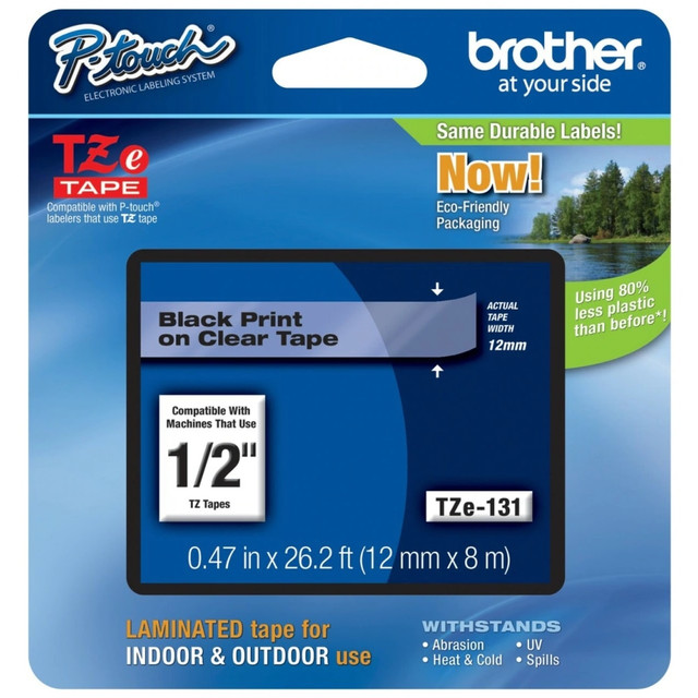 BROTHER INTL CORP Brother TZE-131  TZe-131 Black-On-Clear Tape, 0.5in x 26.2ft