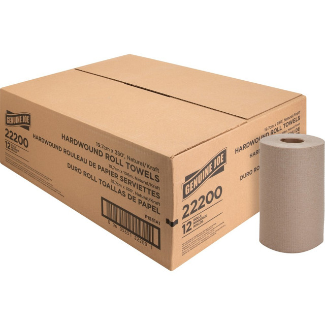 GENUINE JOE 22200 Hardwound 1-Ply Paper Towels, 100% Recycled, 350ft Per Roll, 500 Sheets Per Roll, Pack Of 12 Rolls GENUINE JOE 22200 Hardwound 1-Ply Paper Towels, 100% Recycled, 350ft Per Roll, 500 Sheets Per Roll, Pack Of 12 Rolls