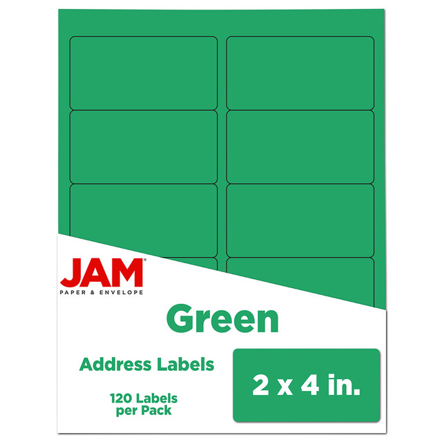 JAM PAPER AND ENVELOPE 302725774 JAM Paper Mailing Address Labels, Rectangle, 2in x 4in, Green, Pack Of 120