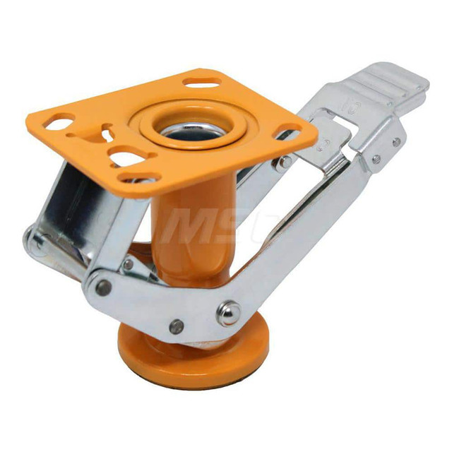 Durable Superior FL60ERG Floor Locks; Wheel Diameter: 6 ; Retracted Height: 6.25 ; Extended Height: 7.75 ; Top Plate Size: 4" x  4 1/2" ; Bolt Hole Spacing: 2-5/8" x 3-5/8" to 3" x 3" ; Attaching Bolt Size: 0.375