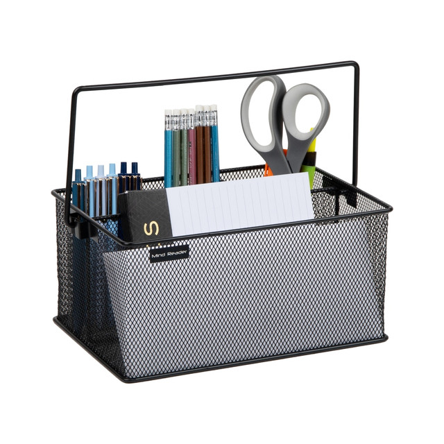 EMS MIND READER LLC MESHBASKET-BLK Mind Reader 4-Compartment Utensil or Supply Caddy with Handle, 4-3/4inH x 7inW x 10inL, Black EMS MIND READER LLC MESHBASKET-BLK Mind Reader 4-Compartment Utensil or Supply Caddy with Handle, 4-3/4inH x 7inW x 10inL, Black