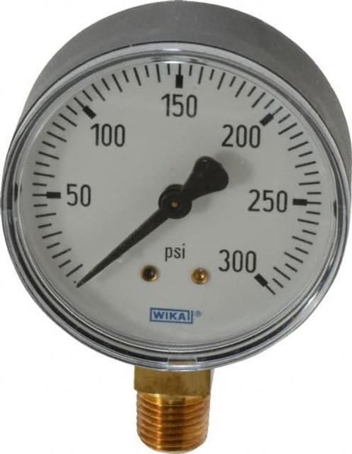 Wika 4253167 Pressure Gauge: 2-1/2" Dial, 0 to 300 psi, 1/4" Thread, NPT, Lower Mount