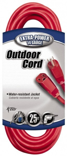 Southwire 2407SW8804 25', 14/3 Gauge/Conductors, Red Indoor & Outdoor Extension Cord