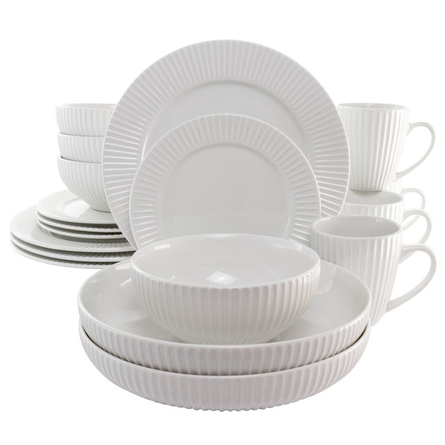 MEGAGOODS, INC. Elama 995114707M  Elle 18-Piece Porcelain Dinnerware Set, White