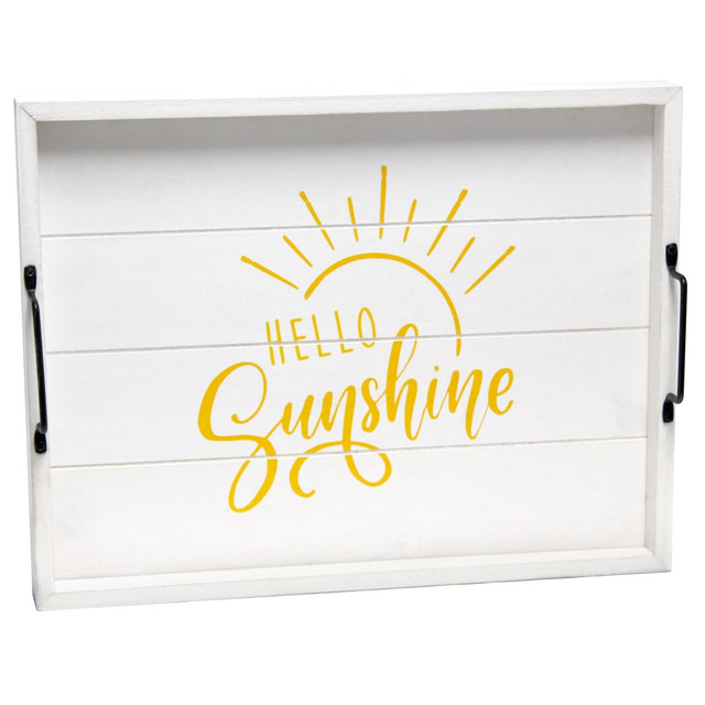 ALL THE RAGES INC HG2000-WHS Elegant Designs Decorative Serving Tray, 2-1/4inH x 12inW x 15-1/2inD, White Wash Hello Sunshine
