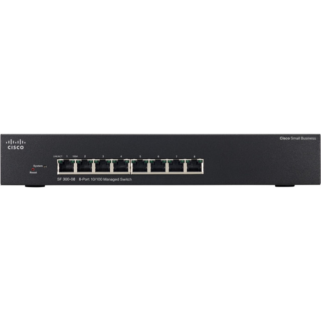 CISCO SRW208-K9-NA  SF300-08 Layer 3 Switch - 8 Ports - Manageable - Fast Ethernet - 10/100Base-TX - 3 Layer Supported - Rack-mountable - Lifetime Limited Warranty