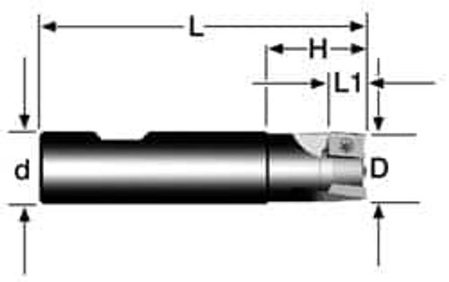 Cutting Tool Technologies ZEM-090 0.88" Cut Diam, 0.38" Max Depth, 3/4" Shank Diam, Weldon Shank, 3.38" OAL, Indexable Square-Shoulder End Mill