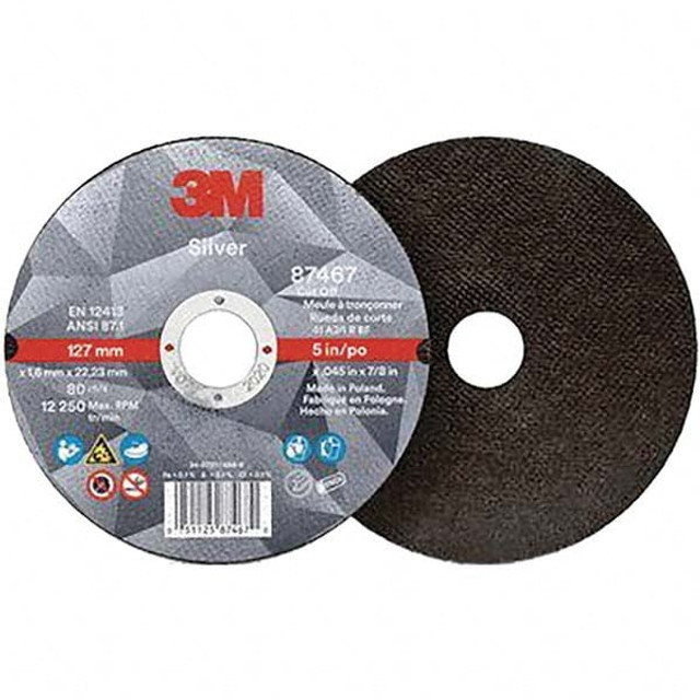 3M 7100139236 Cutoff Wheel: 5" Dia, 0.045" Thick, 7/8" Hole, Ceramic