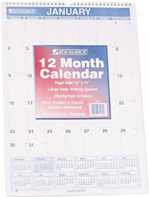 AT-A-GLANCE AAGPM228 Wall Calendar: 12 Sheets, Planner Ruled, Blue & Red Paper