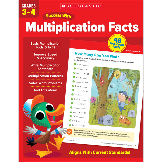 SCHOLASTIC TEACHER RESOURCES Scholastic 9781338798555  Success With Multiplication Facts Workbook, Grades 3 to 4