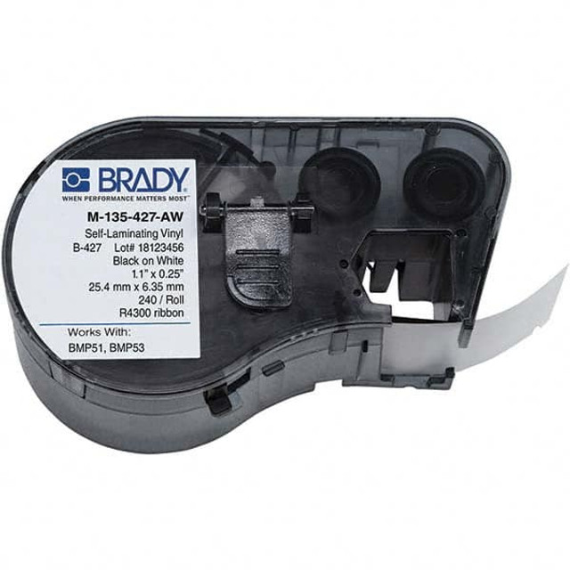 Brady 131575 Label Maker Label: White, Vinyl, 1/4" OAW, 240 per Roll