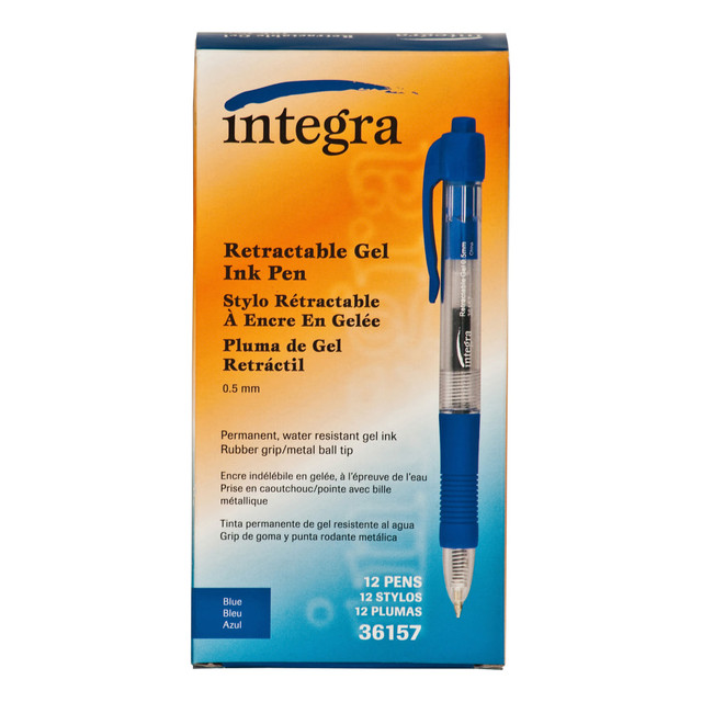 INTEGRA INC 36157 Integra Retractable Gel Pens, Fine Point, 0.5 mm, Blue Barrel, Blue Ink, Pack Of 12 Pens INTEGRA INC 36157 Integra Retractable Gel Pens, Fine Point, 0.5 mm, Blue Barrel, Blue Ink, Pack Of 12 Pens