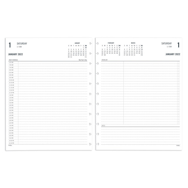 OFFICE DEPOT TULLTFLR-2PG-RY22 TUL Discbound Daily Refill Pages, Letter Size, 2 Pages Per Day, January To December 2022, TULLTFLR-2PG