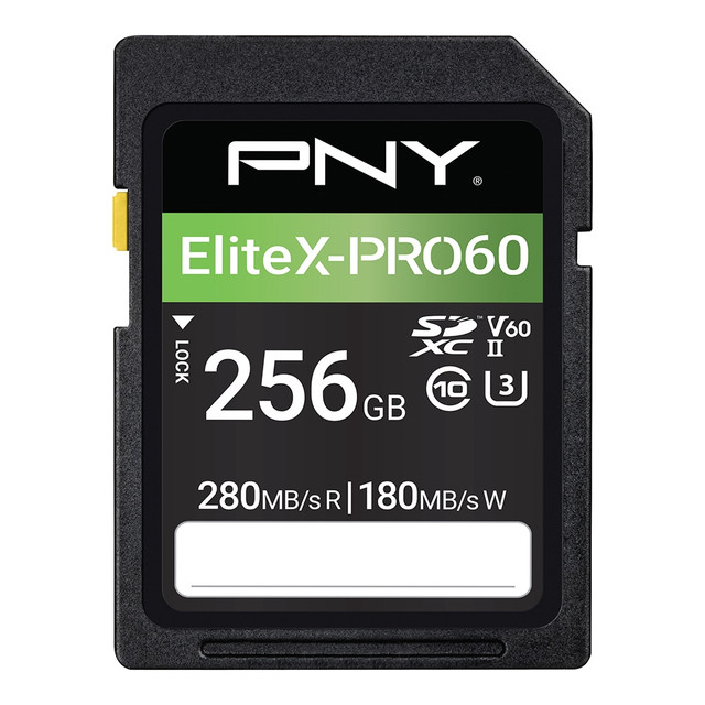 PNY TECHNOLOGIES, INC. P-SD256V60280EXP6-GE PNY EliteX-PRO60 Class 10 U3 V60 UHS-II SDXC Flash Memory Card, 256GB, P-SD256V60280EXP6-GE PNY TECHNOLOGIES, INC. P-SD256V60280EXP6-GE PNY EliteX-PRO60 Class 10 U3 V60 UHS-II SDXC Flash Memory Card, 256GB, P-SD256V60280EXP6-GE