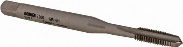 DORMER 5975712 Straight Flute Tap: M5x0.80 Metric Coarse, 3 Flutes, Taper, 6H Class of Fit, Cobalt, Bright/Uncoated