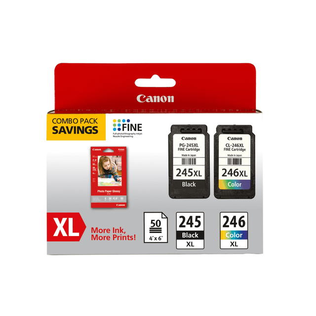 CANON USA, INC. Canon 8278B005  PG-245XL Black/CL-246XL Tri-Color High-Yield Ink Cartridges And Paper, Pack Of 2, 8278B005