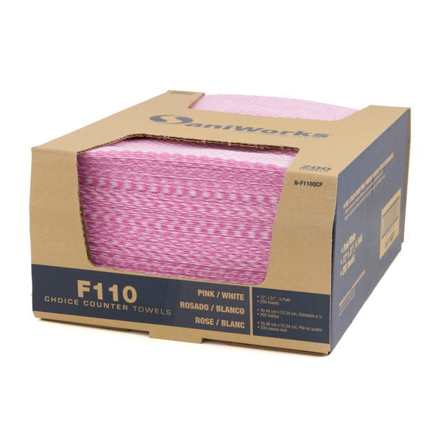 THE TRANZONIC COMPANIES N-F110QCP Hospeco SaniWorks Choice Counter Towels, 12in x 21in, Pink/White, Pack Of 200 Towels THE TRANZONIC COMPANIES N-F110QCP Hospeco SaniWorks Choice Counter Towels, 12in x 21in, Pink/White, Pack Of 200 Towels