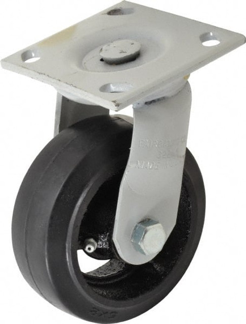 Fairbanks 322-5-HCI Swivel Top Plate Caster: Mold on Rubber, 5" Wheel Dia, 2" Wheel Width, 675 lb Capacity, 6-1/2" OAH
