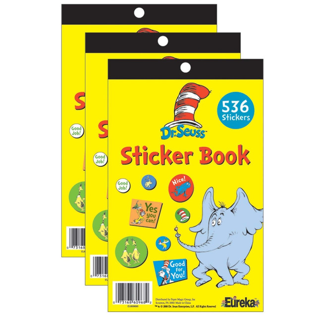 EDUCATORS RESOURCE EU-609720-3 Eureka Sticker Books, Dr. Seuss, 536 Stickers Per Book, Pack Of 3 Books