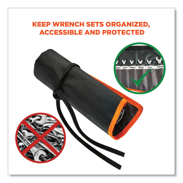 TENACIOUS HOLDINGS, INC. ergodyne® 13775 Arsenal 5873 Polyester Wrench Roll Up, 14 Compartments, 26.5 x 16.5, Polyester, Black