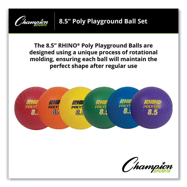 CHAMPION SPORT Sports PX85SET Rhino Playground Ball Set, 8.5" Diameter, Assorted Colors, 6/Set