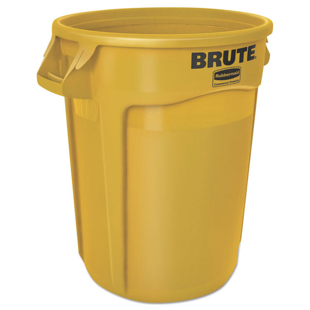 RUBBERMAID COMMERCIAL PROD. 2632 YEL Vented Round Brute Container, 32 gal, Plastic, Yellow