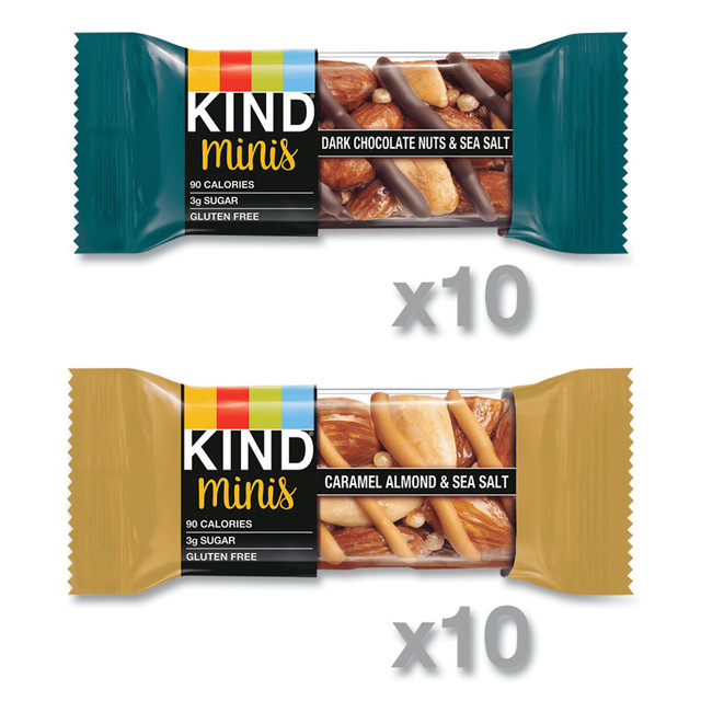 KIND LLC 27964 Minis, Dark Chocolate Nuts and Sea Salt/Caramel Almond and Sea Salt, 0.7 oz, 20/Pack