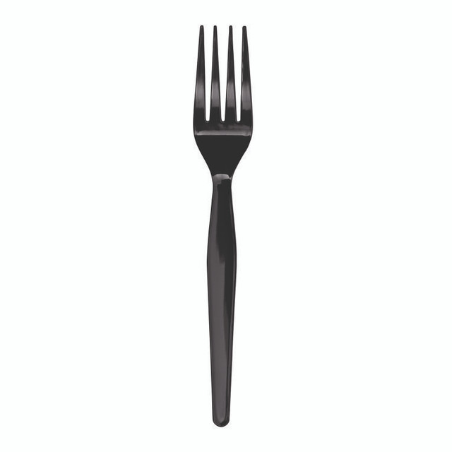 BOARDWALK FORKHWBLA Heavyweight Polystyrene Cutlery, Fork, Plastic, Black, 1,000/Carton