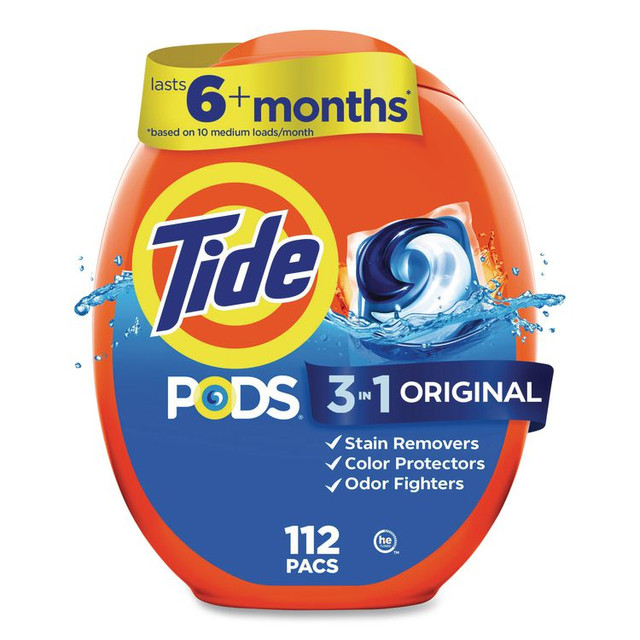 PROCTER & GAMBLE Tide® 03243 Pods, HE Compatible, Tide Original, 85 oz, 112 Pods/Tub, 4 Tubs/Carton