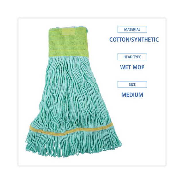 BOARDWALK 1200MEA EcoMop Looped-End Mop Head, Recycled Fibers, Medium Size, Green