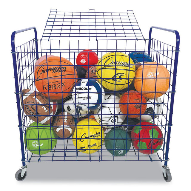 CHAMPION SPORT Sports LFX Lockable Ball Storage Cart, Fits Approximately 24 Balls, Metal, 37" x 22" x 20", Blue