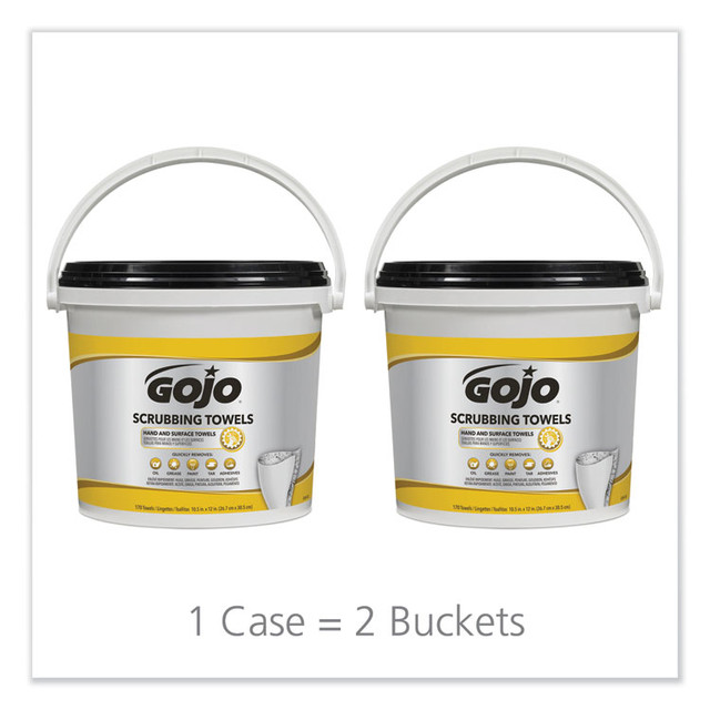 GO-JO INDUSTRIES GOJO® 6398-02 Scrubbing Towels, Hand Cleaning, Orange Scent, White/Yellow, 170/Bucket, 2 Buckets/Carton