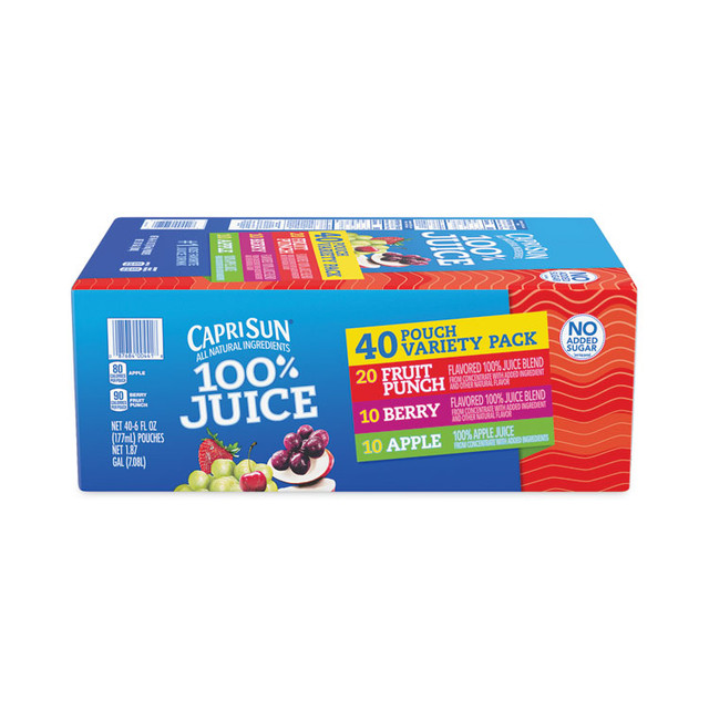 KRAFT FOODS, INC Capri Sun® 22000720 100% Juice Pouches Variety Pack, 6 oz, 40 Pouches/Carton