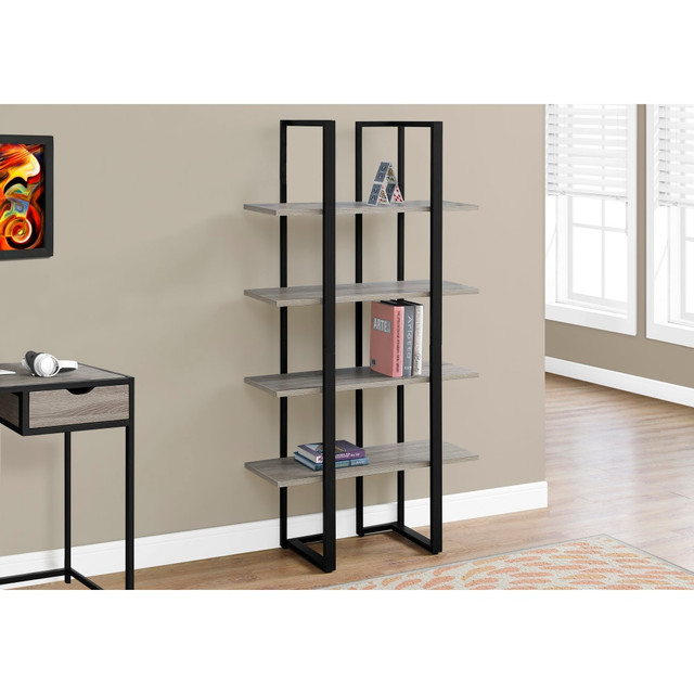 MONARCH PRODUCTS Monarch Specialties I 7237  60inH 4-Shelf Metal Bookcase, Dark Taupe/Black