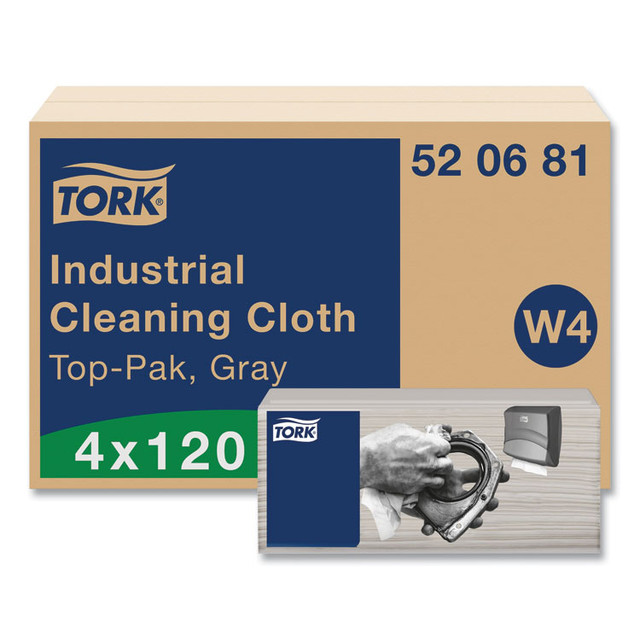 SCA TISSUE Tork® 520681 Industrial Cleaning Cloths, 1-Ply, 16.34 x 14, Gray, 120 Wipes/Pack, 4 Packs/Carton
