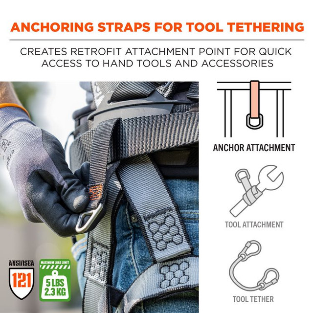 TENACIOUS HOLDINGS, INC. ergodyne® 19171 Squids 3171 Anchor Strap Belt Loop Attachment for Tool Tethering, 5 lb Max Working Capacity, 5" Long, Black, 2/Pack