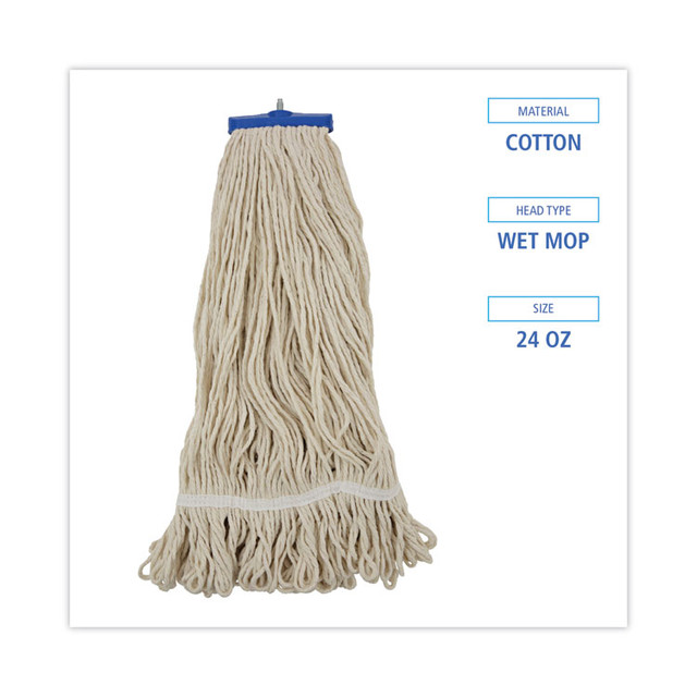 BOARDWALK 824C Mop Head, Lie-Flat Head, Cotton Fiber, 24 oz, White, 12/Carton