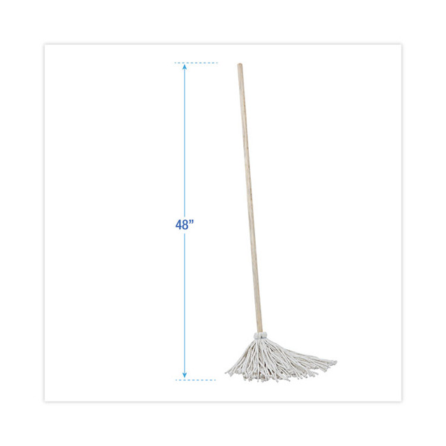 BOARDWALK 112C Handle/Deck Mops, #12 White Cotton Head, 48" Natural Wood Handle, 6/Pack