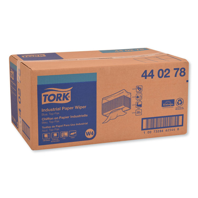 SCA TISSUE Tork® 440278 Industrial Paper Wiper, 4-Ply, 12.8 x 16.4, Unscented, Blue, 90/Pack, 5 Packs/Carton