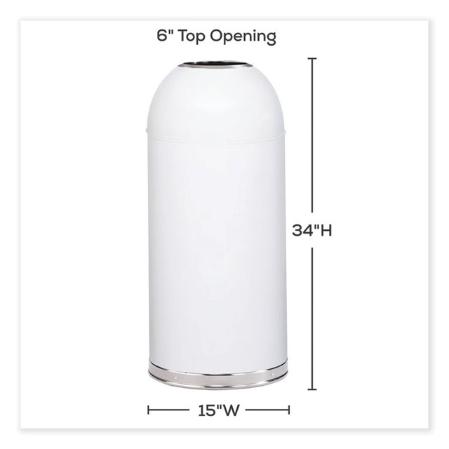 SAFCO PRODUCTS 9639WH Open Top Dome Receptacle, 15 gal, Steel, White