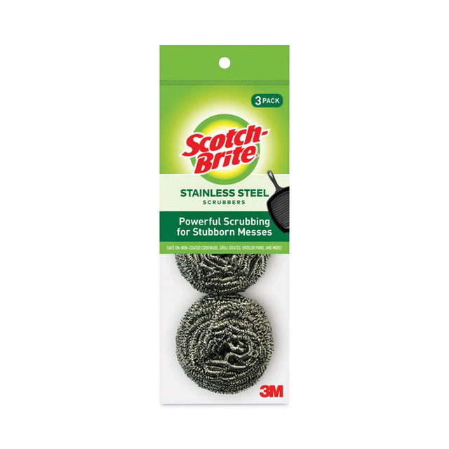 3M/COMMERCIAL TAPE DIV. Scotch-Brite® 214C Metal Scrubbing Pads, 2.25 x 2.75, Silver, 3/Pack, 8 Packs/Carton