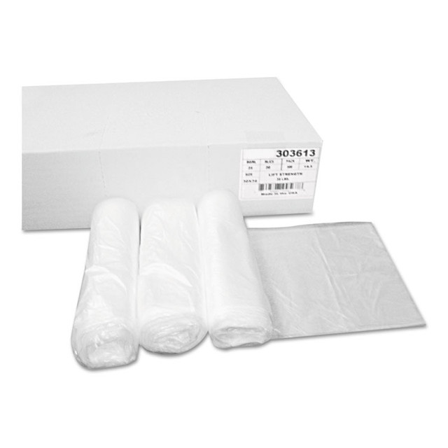 BOARDWALK 303613 High-Density Can Liners, 30 gal, 10 mic, 30" x 36", Natural, Perforated Roll, 25 Bags/Roll, 20 Rolls/Carton